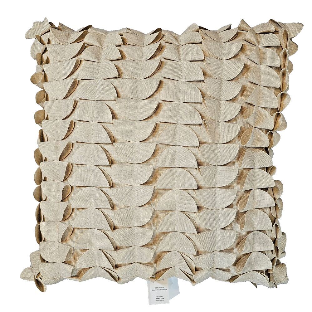 THRO by Mario Lorenz Pleated‎ Half Circle Scalloped Decorative Pillow Tan 17x17